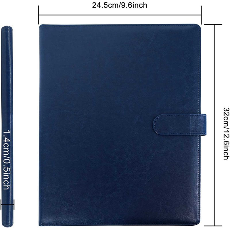 Business Magnetic Closure Padfolio Portfolio File Folder - A4 Size, PU Leather, Blue