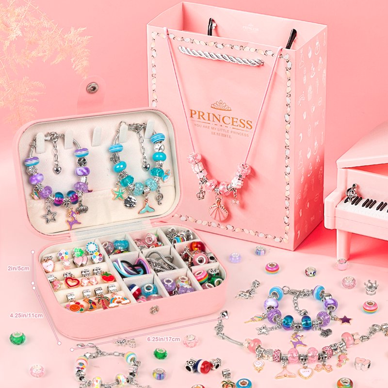 Girls Jewelry Making Kit with Charms & Organizer - 120 Pieces for Bracelets & Necklaces