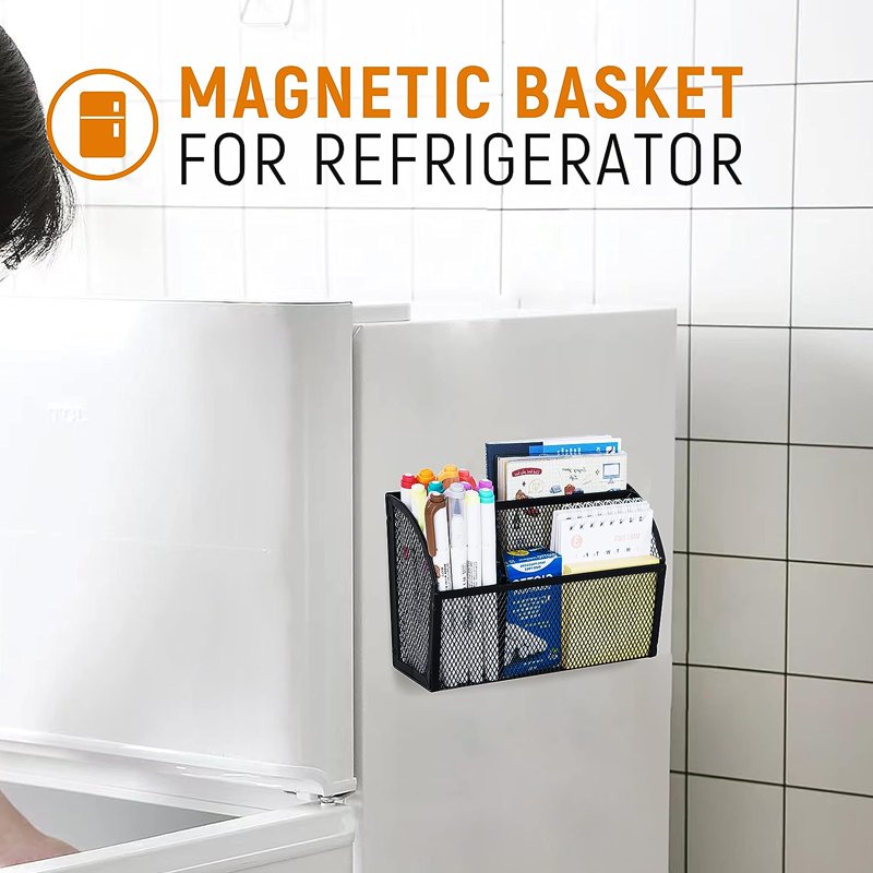 Magnetic Mesh Wall Mount Pencil Holder Organizer - Space Saving Office & Locker Storage
