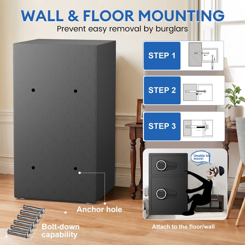 Digital Money Safe Box with Double Door & Adjustable Shelves, Home Security Safe