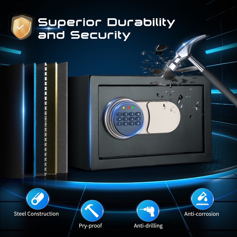 Digital Safe Box with Fire and Water Resistance, Alarm & Keypad - 0.44 Cu.ft.