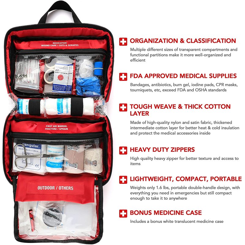 220 Piece First Aid Kit - Compact Emergency Medical Supplies for Home, Travel, Outdoor