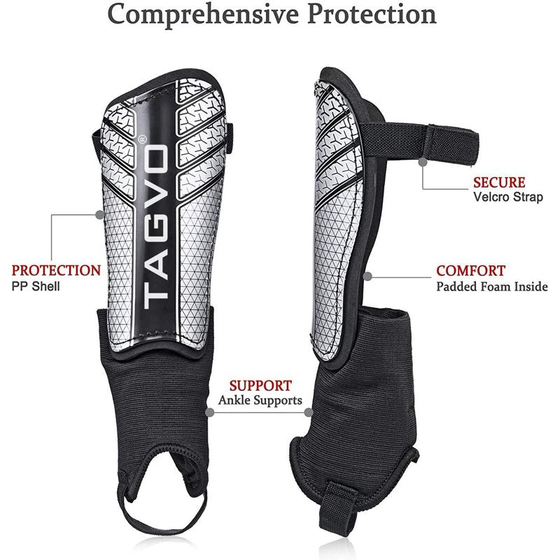 TAGVO Kids Soccer Shin Guards L Black with Ankle Protection