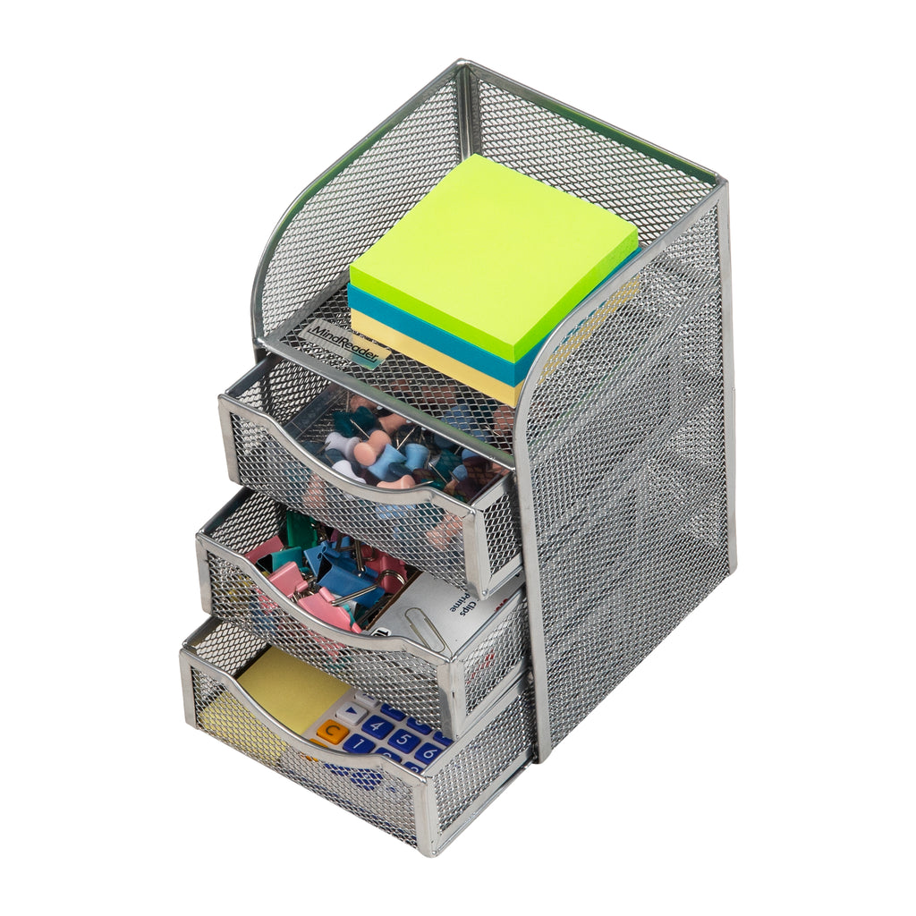 Metal Desktop Organizer with Pull-Out Drawers for Office and Makeup Storage