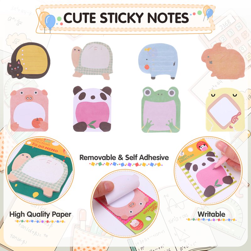 Cute Animal Sticky Notes Bulk Set - 800 Sheets, Small Note Pads for Office & Kitchen