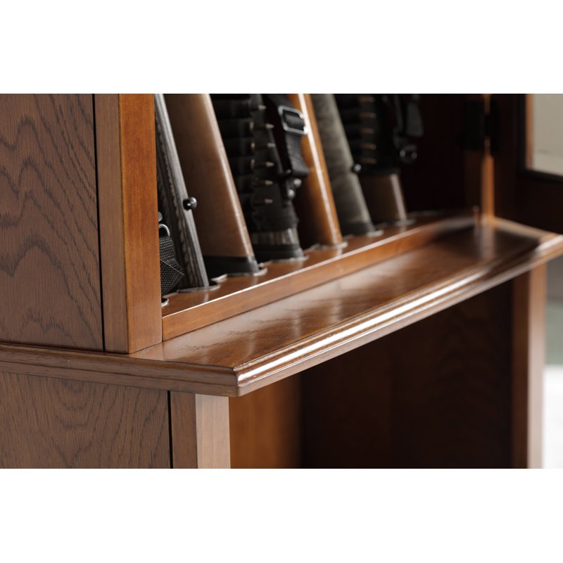8-Gun Locking Display Cabinet with Storage - Traditional Brown Wood Finish