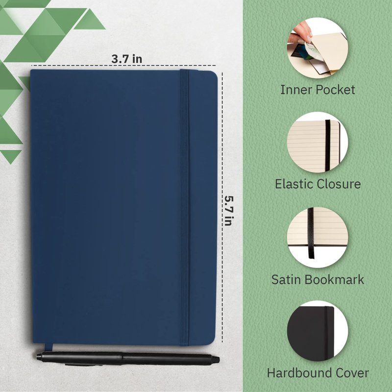 Faux Leather Notebook Set 6 Pack A6 Navy Pocket Notepads for Note Taking