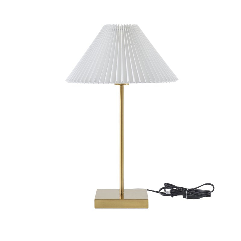 Gold-Toned Brass Table Lamp with Pleated Shade - Modern Indoor Lighting