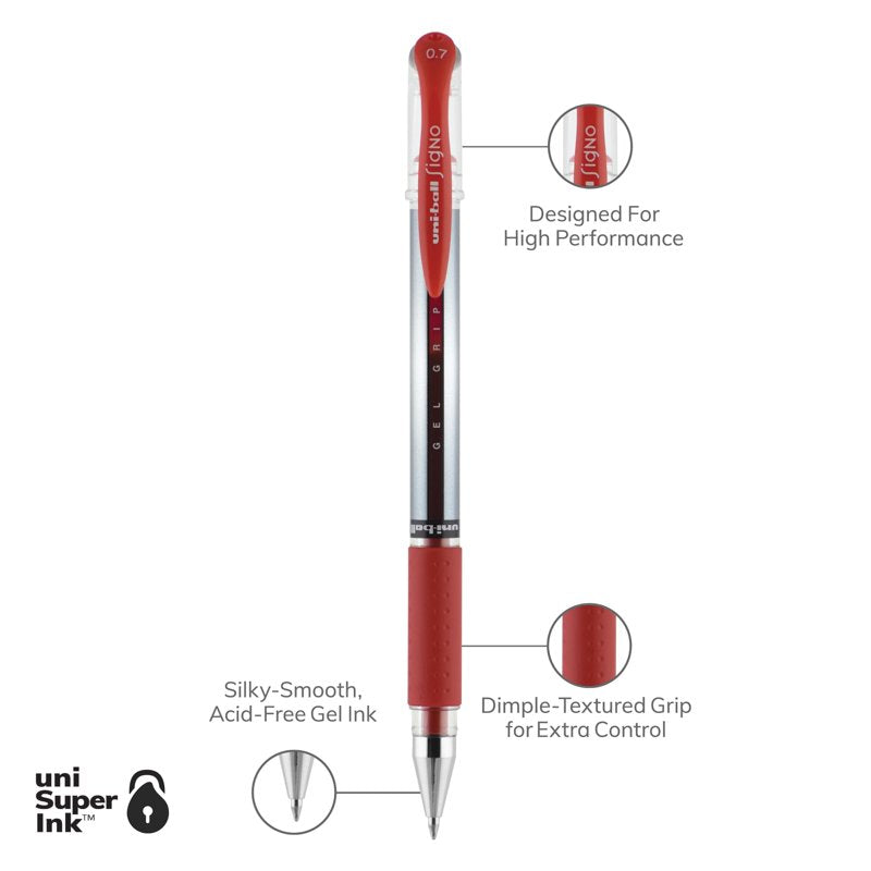 Uniball Rollerball Pens with Gel Ink - Medium 0.7mm Point, Red Ink, Pack Variants