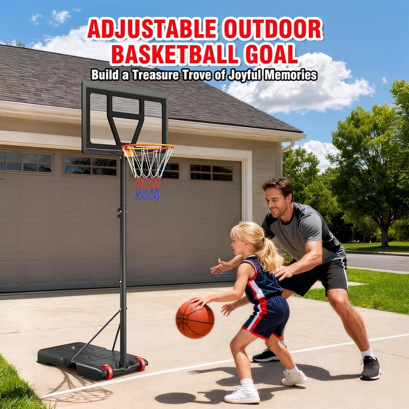 Portable Basketball Hoop with Adjustable Height 3.5-7 ft & Shatterproof Backboard