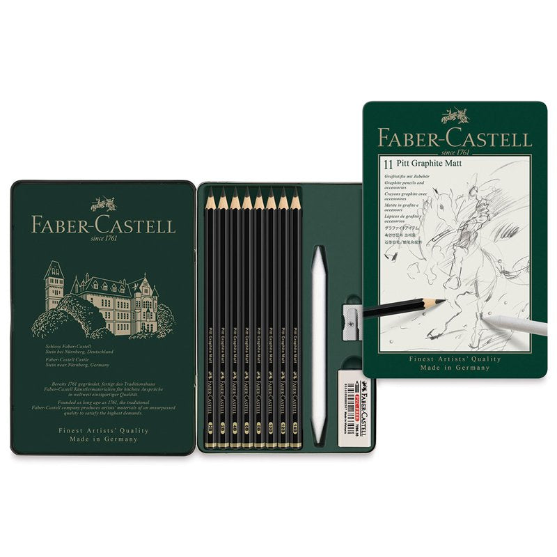 Graphite Drawing Pencils Set of 11 - Matte Finish for Artists & Sketching