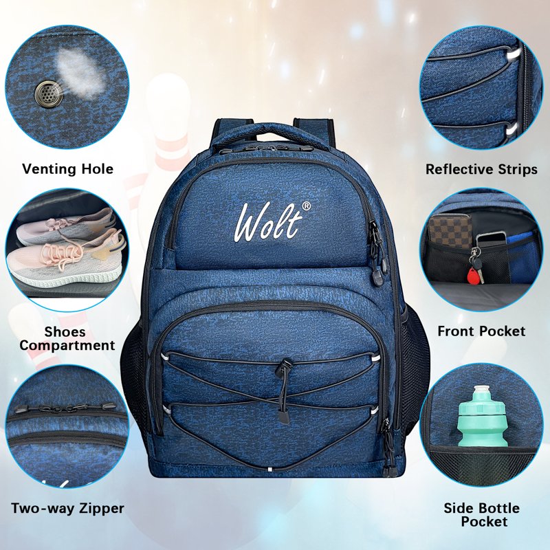 WOLT Healthyblue 2-Ball Bowling Backpack with Protective Foam & Shoe Compartment
