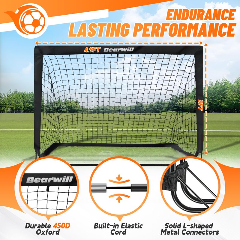 4x3 ft Kids Soccer Goal Set - Portable Pop-Up Goals with Ball, Cones, Ladder & Targets (2 Pack)