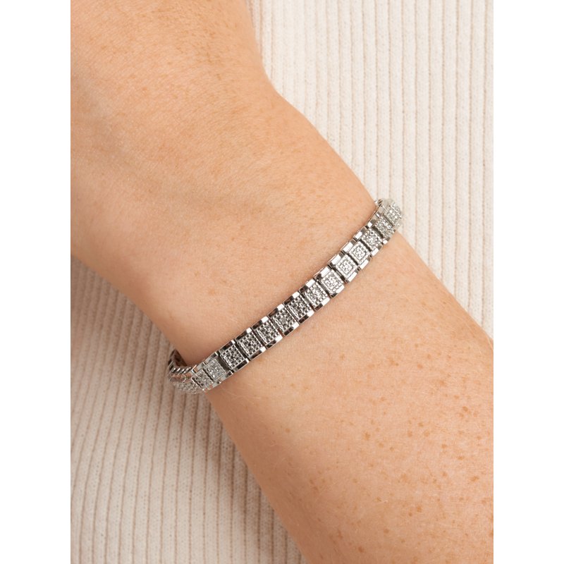 Diamond Cluster Tennis Bracelet 7.25 Inch Silver or Gold Tone Jewelry Gift
