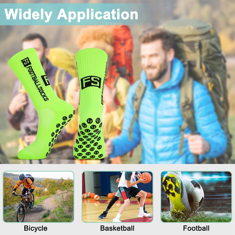 Hengguang 3 Pairs Non-Slip Soccer Socks with Circular Silicone Grip - Fluorescent Green, US 7.5-10.5