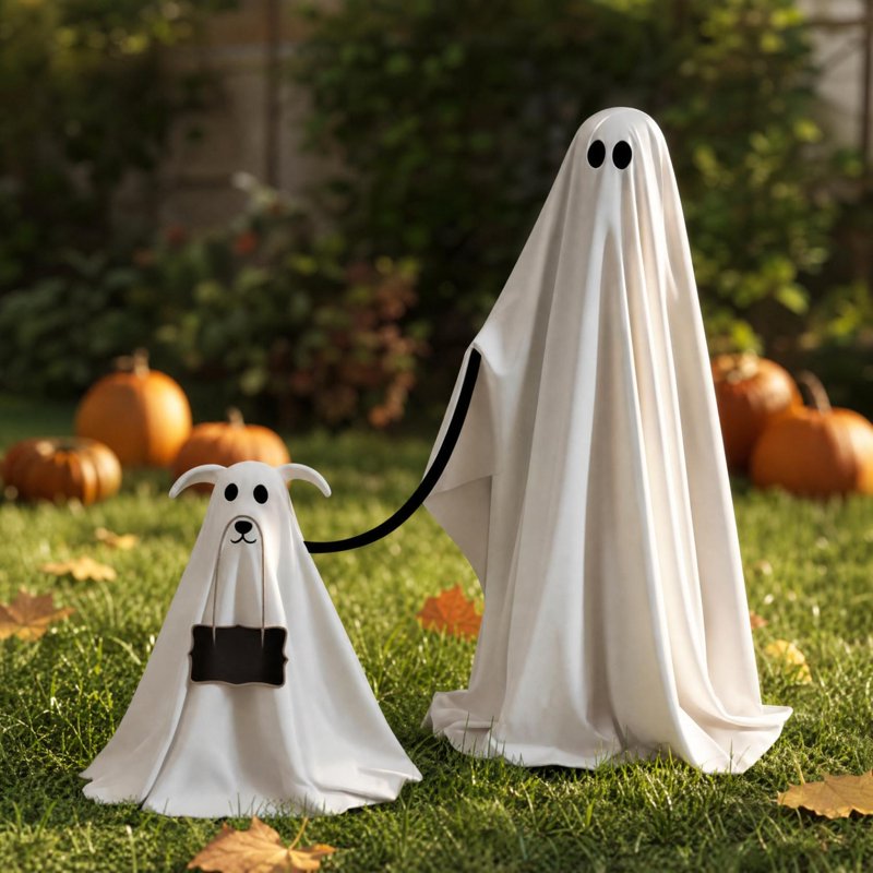 Halloween Ghost Decorations Set - Standing Fabric Ghosts for Indoor Outdoor Porch & Mantel