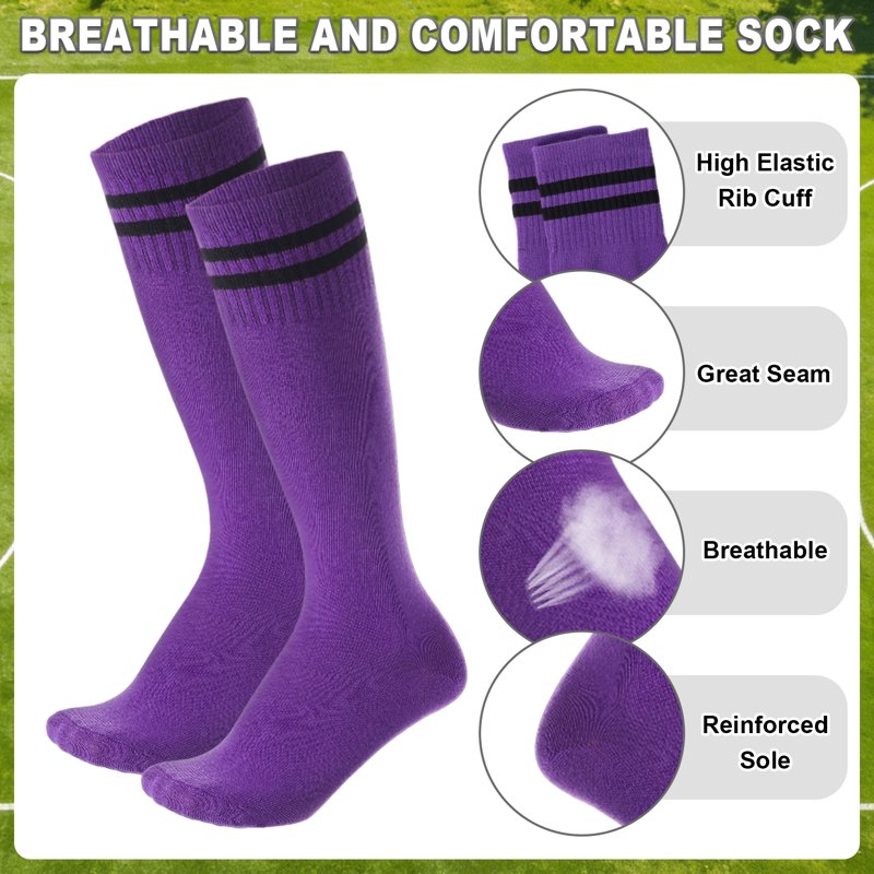 Kids Shin Guards with Socks - 2 Pairs Protective Soccer Gear for 6-10 Years (Rose & Purple)