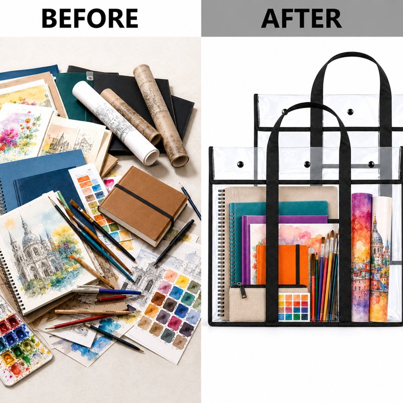 Large Art Portfolio Bag 2 Pack - 30 x 24 Inch Poster Storage with Handle & Front Pocket