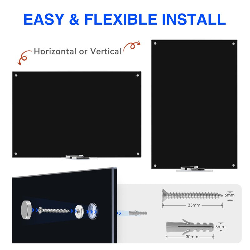 Magnetic Glass Dry Erase Whiteboard 36x24 Inch Wall-Mounted Office & Classroom Board
