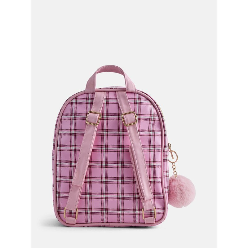 Girls Mini Backpack with Plaid Pattern and Adjustable Straps - Pink, Purple, Silver Options