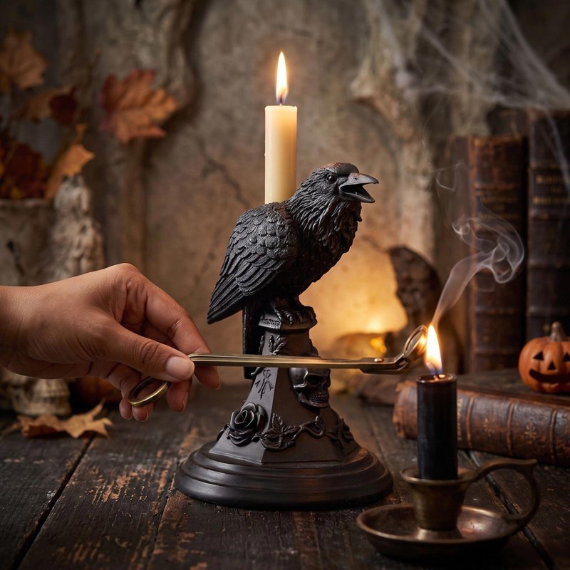 Candlestick Gothic Raven Resin Candle Holder - Variation: Candlestick-B