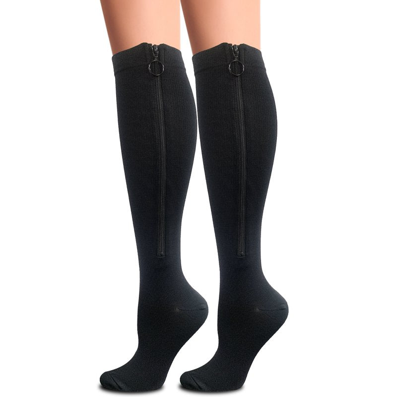 Plus Size Zipper Compression Socks 20-30mmHg Knee High Support Stockings