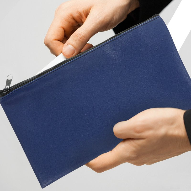 2-Pack Zippered Money Bags for Cash and Document Storage - PU Leather