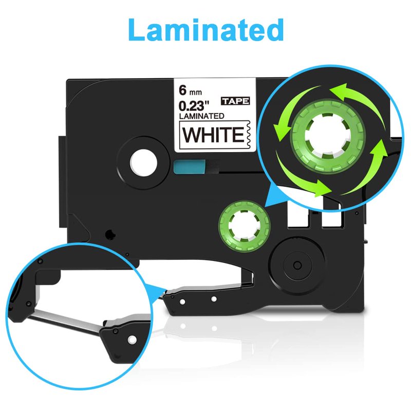 6mm Laminated Label Tape Replacement for Brother PTouch TZe-211 - White/Black, 8M