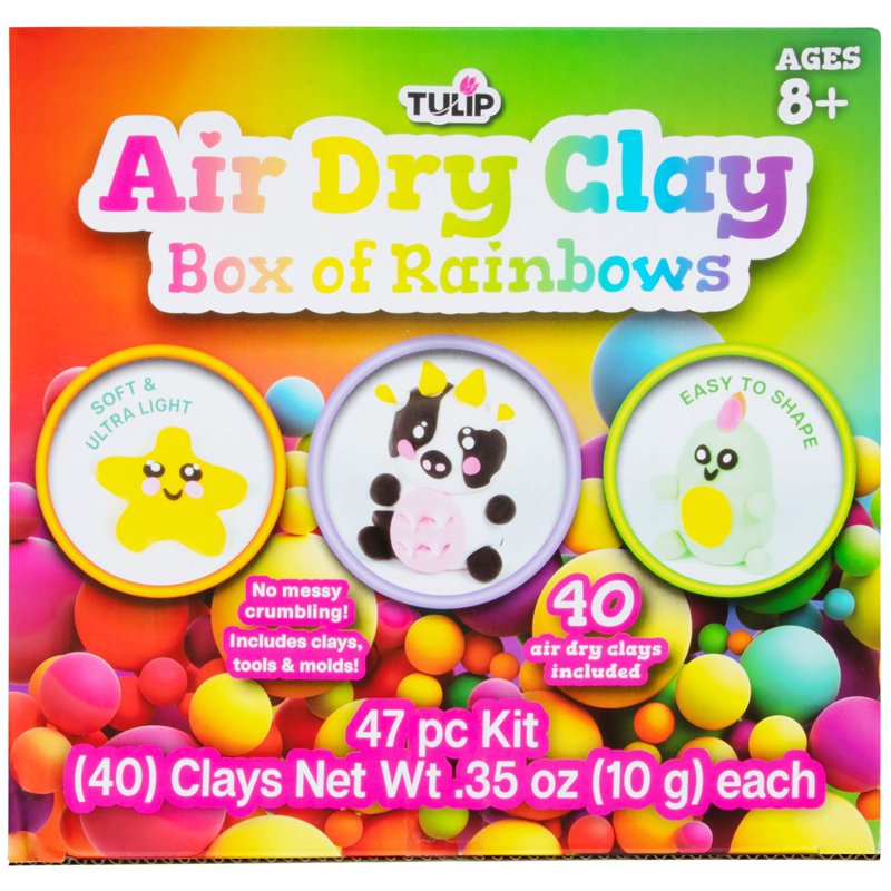 Rainbow Air Dry Clay Set with Molds & Sculpting Tools - 40 Pack Kids Art Kit