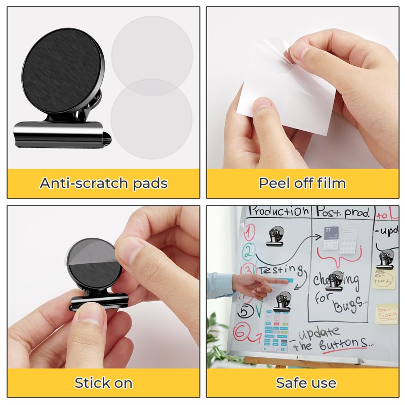 Magnetic Clips for Refrigerator Whiteboard Photo Display - Black & Silver Pack