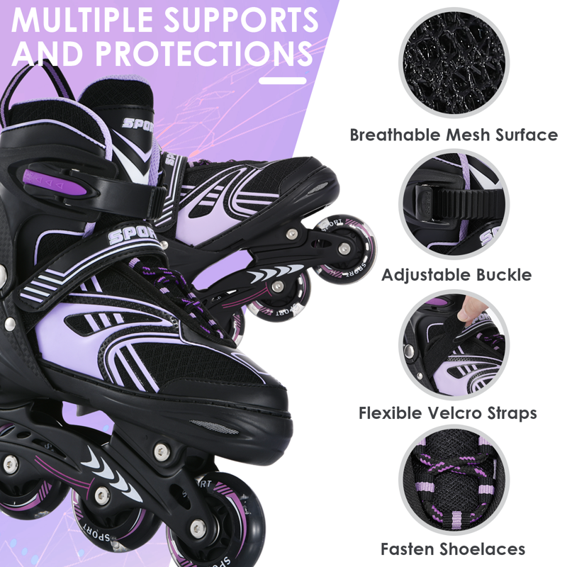 Adjustable Kids Roller Skates with Light-Up Wheels for Beginners, Outdoor Inline Skates