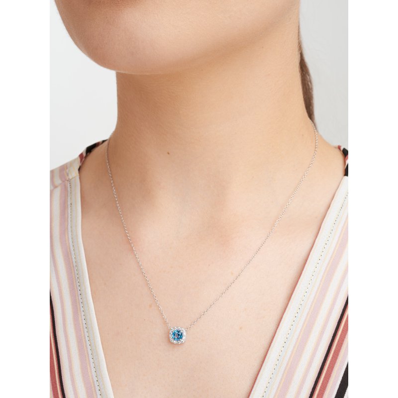 Sterling Silver Necklace with Swiss Blue Topaz and Cubic Zirconia - Adult Female Jewelry