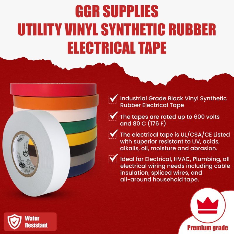Rainbow Pack 3/4 in. x 66 ft Electrical Tape - 10 Rolls UL/CSA Listed