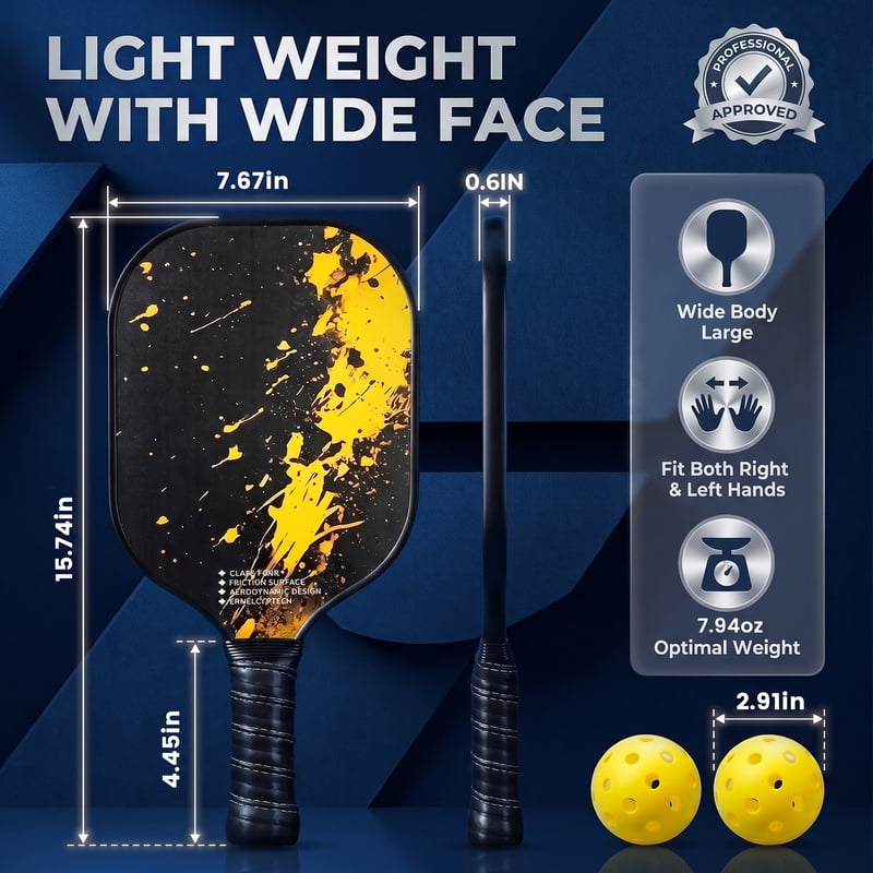 Feeray Pickleball Paddles Set of 2 with Balls & Carry Bag - USAPA Approved, Yellow Variation