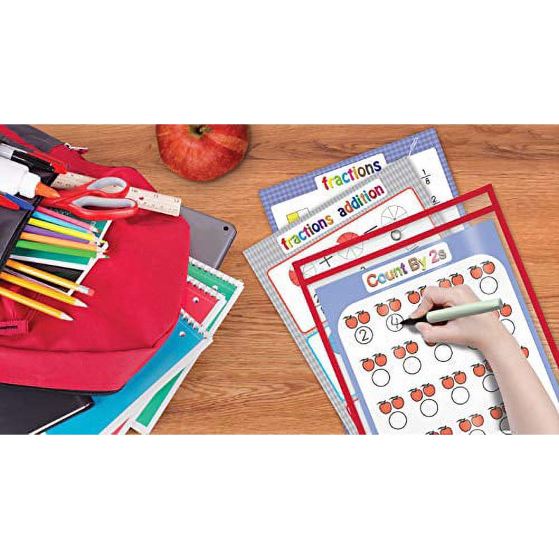 Dry Erase Pocket Sleeves 50 Pack - Clear Reusable Document Folders for School & Office