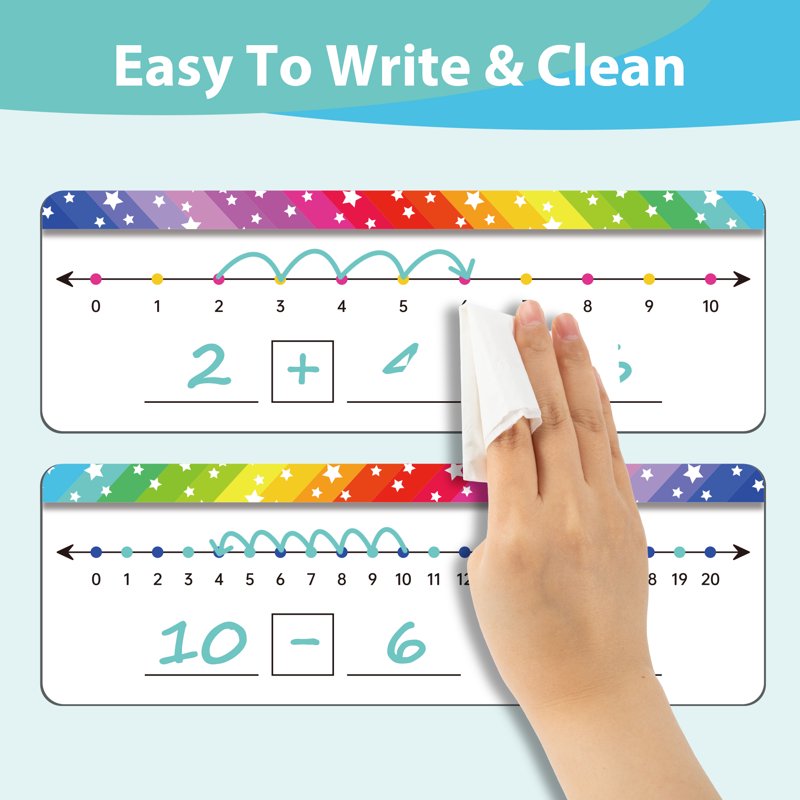 Kids Math Number Line Dry Erase Boards Set - Double Sided Writable & Erasable, 11.8 x 4 Inches