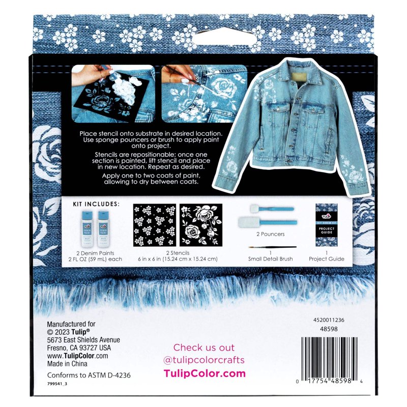 Denim Paint & Stencil Kit for Custom Jeans and Jackets - 8 Pieces