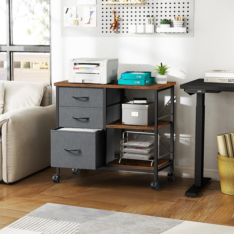 Mobile Fabric File Cabinet with Locking Casters and Storage Shelf for Home Office