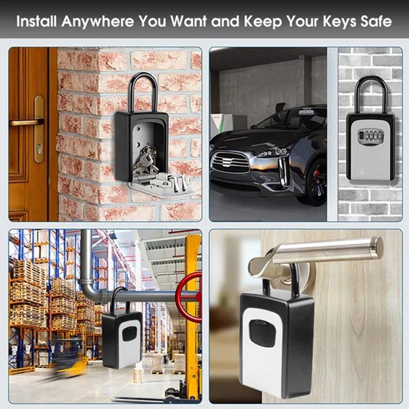 Waterproof 4-Digit Combination Key Lock Box with Removable Shackle, Portable Security Safe for Keys and Cards