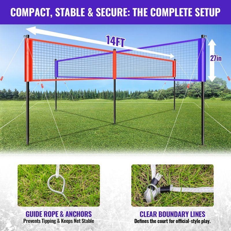 4-Way Volleyball Net Set - Adjustable Height for Backyard & Beach Games