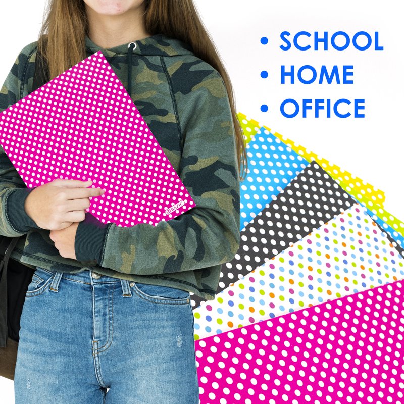 Polka Dot 2-Pocket Paper Folder 6-Pack - Document Organizer for Office & School