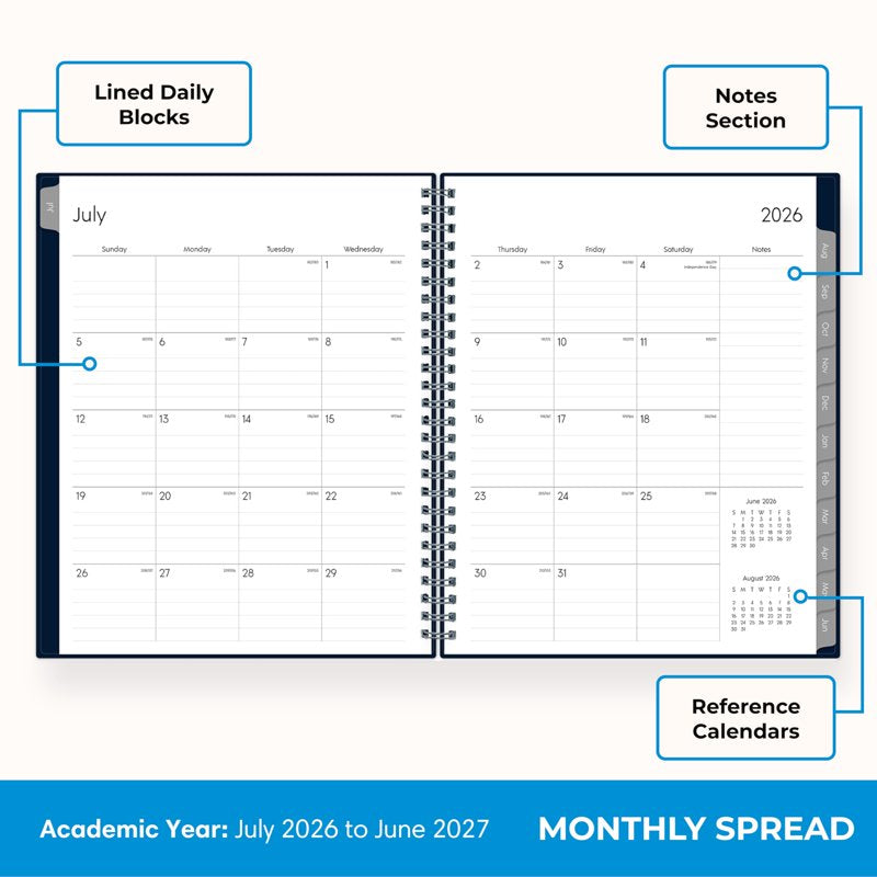 Academic Year Planner 2026-2027 - Weekly & Monthly Calendar, 7x9” Navy Cover