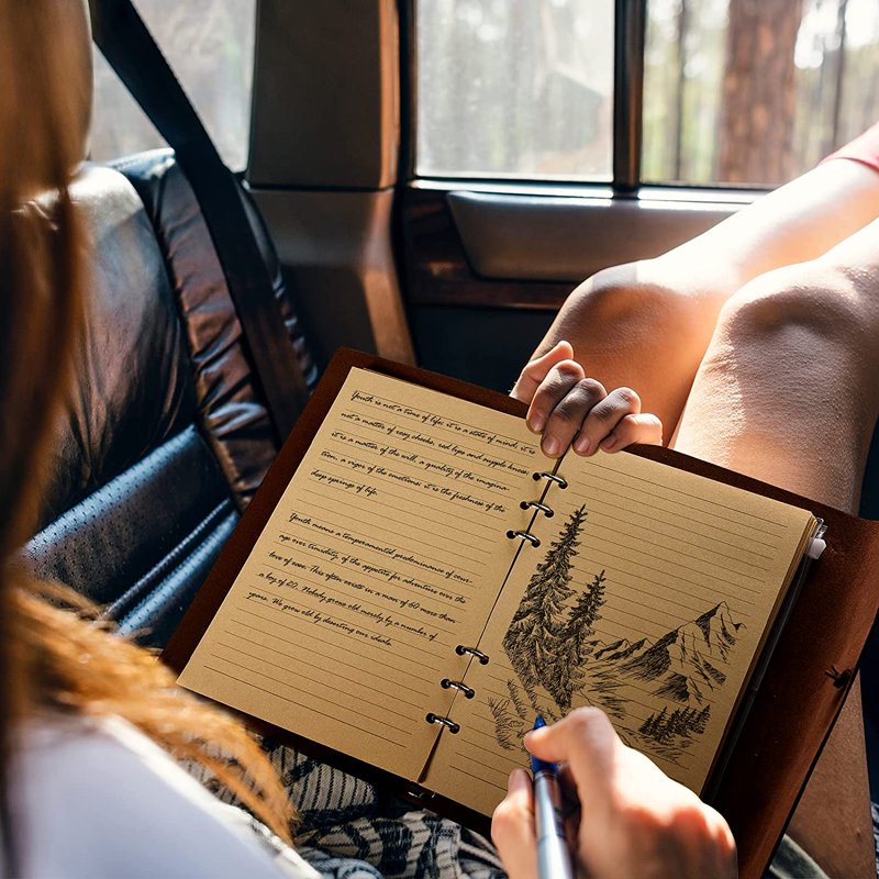 Refillable Leather Notebook Journal A5 Size with Ring Binder and Storage Pockets