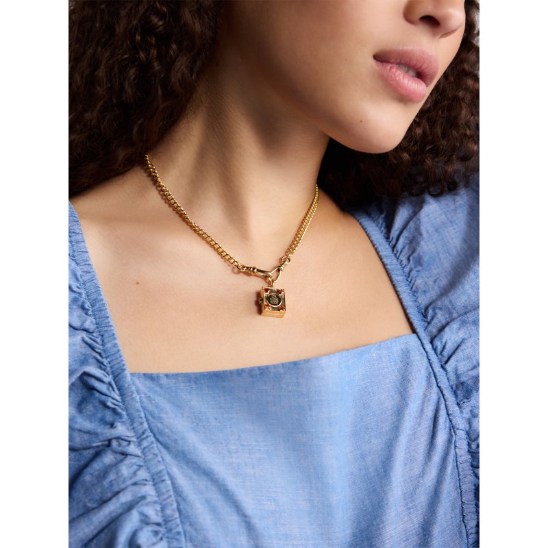 Gold-Tone Book Pendant Necklace with Cubic Zirconia for Women