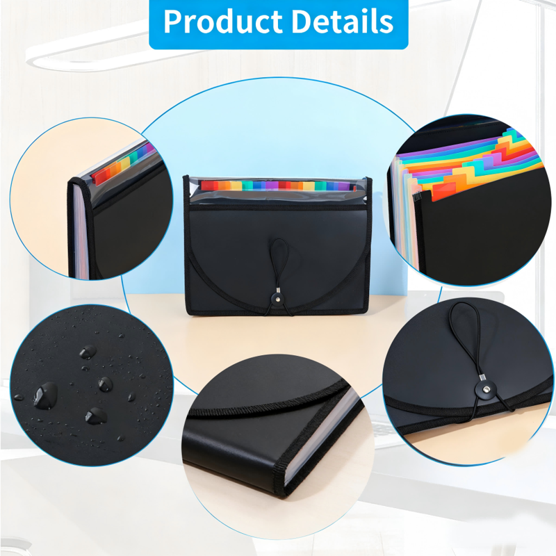Expandable File Folder Organizer with 13 Color-Coded Pockets, Water-Resistant, Holds 1000 Sheets