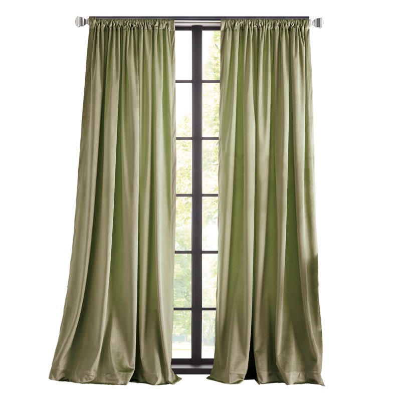 Velvet Curtain Panel Pair - Room Darkening, Green, Pole Top, Back Tab, 2 Piece Set