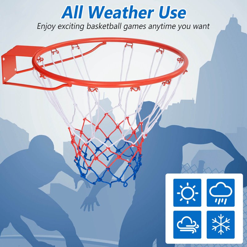 Wall-Mounted Basketball Rim 18 Inch Indoor Outdoor with Weather-Resistant Net