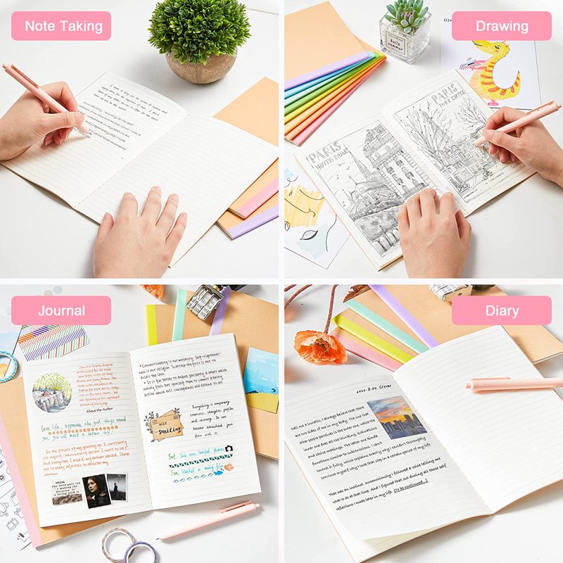 16 Pack Composition Notebooks with Kraft Covers & Pastel Spines - A5, 60 Pages