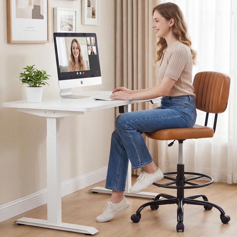 Adjustable Tall Office Drafting Chair with Foot Ring - Swivel Task Chair for High Desks