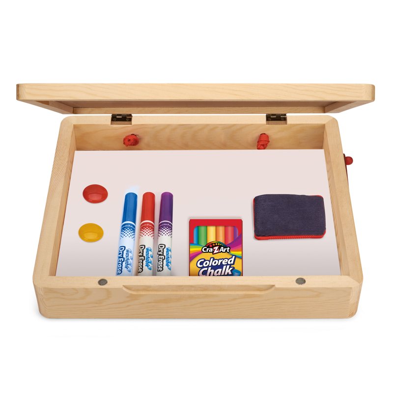 Portable Wooden Art Easel with Chalkboard and Dry Erase Board for Kids